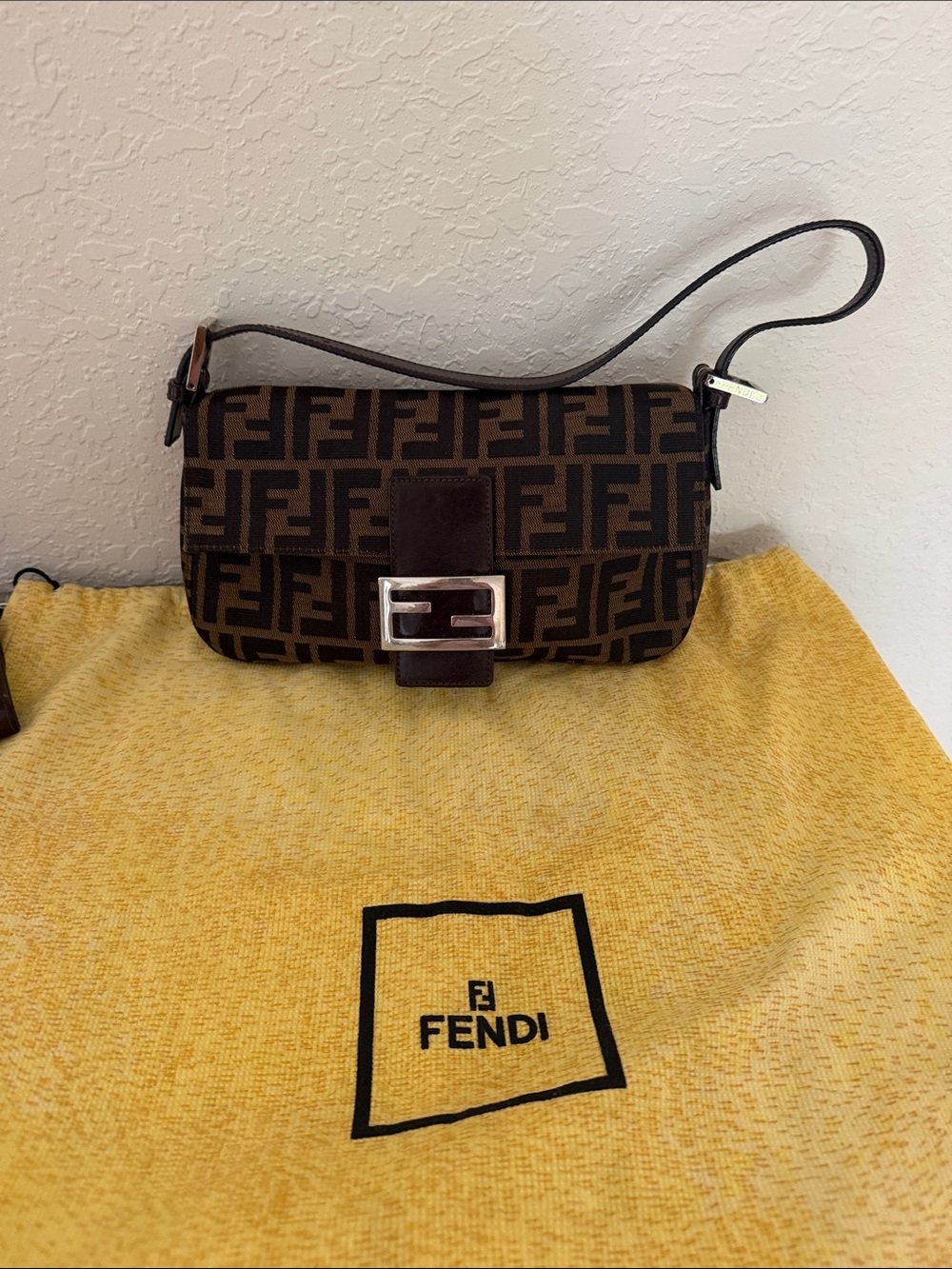 Fendi Brown and Black Zucca Shoulder Baguette Bag